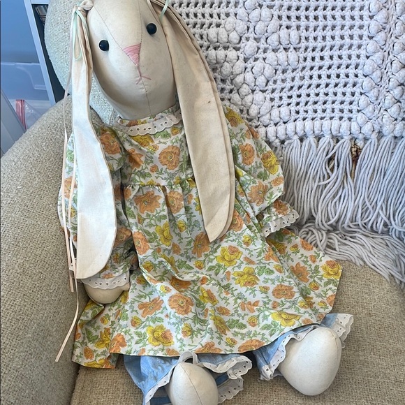 Floral Dress Plush Bunny Toy country bunny 80’s - Picture 1 of 3